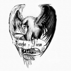 Pencil drawing of a Phoenix with the wording Carpe Diem