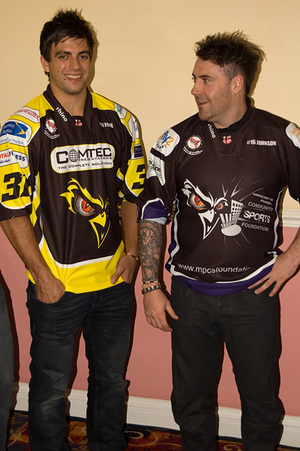 Fone and Johnson modelling the new shirts at the 2011 Shirt Launch