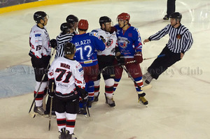 Both teams try a little intimidation in the first period