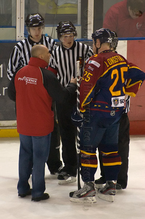 Tony Hand and David Longstaff talk things through with the officials