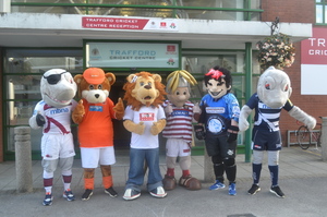 The Mascots line up outside Old Trafford