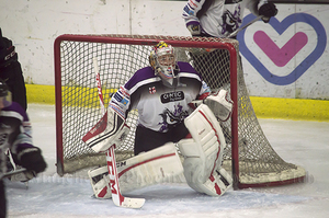 Phil Spanswick between the pipes