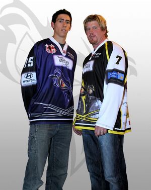 Ben Wood in the 2009-2010 away shirt with Andre Payette in the 2009-2010 Cup Shirt