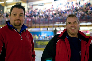 Compere Pete Hagan and Team Owner Neil Morris after addressing the packed house