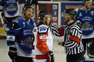 James Archer talking to the ref