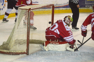 The puck shoots past Stevie Lyle to put the Phoenix on the scoreboard